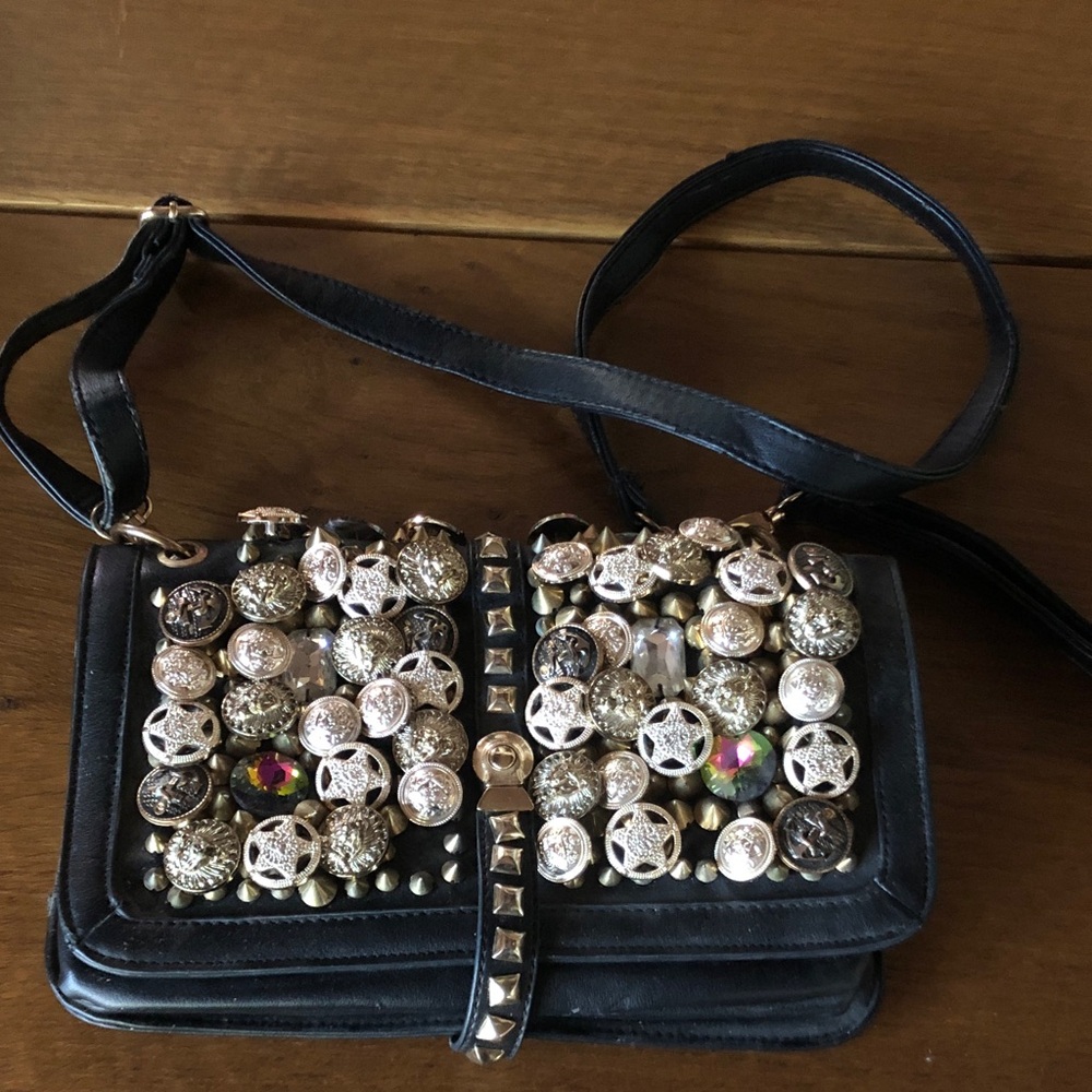 Embellished Black Crossbody Bag with Metallic Studs